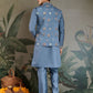 Rajwada Blue Viscose Silk Embroidered Stitched Kurta Set For Men