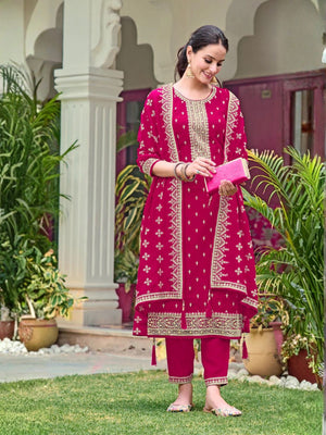 Rajwada Magenta Georgette Embroidered Semi-Stitched Kurta Set For Women