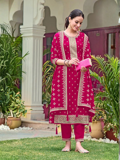 Rajwada Magenta Georgette Embroidered Semi-Stitched Kurta Set For Women