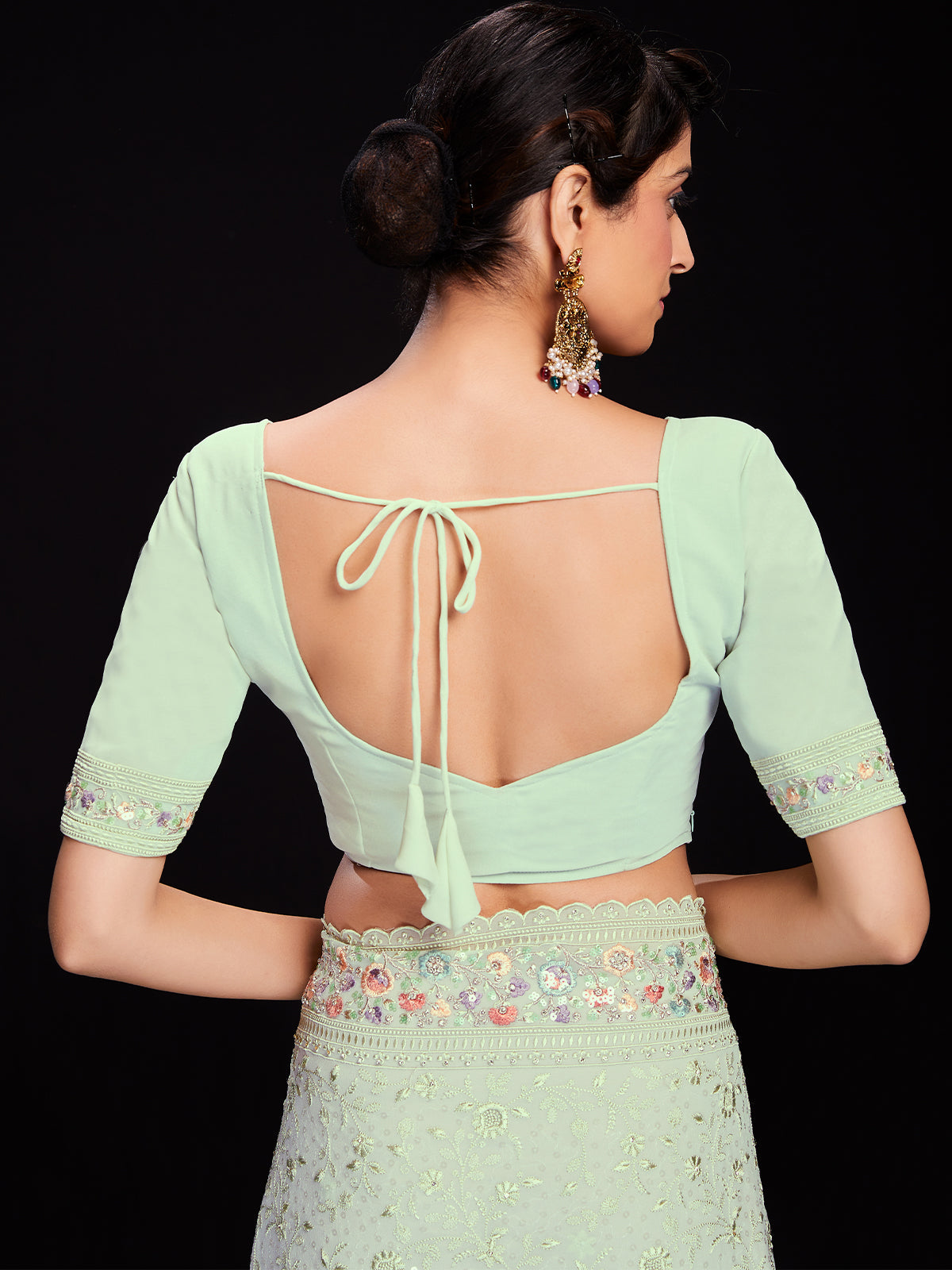 Rajwada - Sea Green Georgette Embroidered Saree with Unstitched Blouse