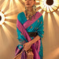 Rajwada Teal Silk Blend Woven Saree With Unstitched Blouse For Women