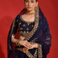 Rajwada Navy Blue Embroidered Georgette Saree With Unstitched Blouse For Women