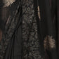 Rajwada Black Foil Printed Chiffon Saree with Unstitched Blouse for Women