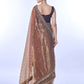Rajwada Brown Embellished Net Saree With Unstitched Blouse For Women