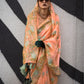 Rajwada Orange Silk Blend Woven Saree With Unstitched Blouse For Women