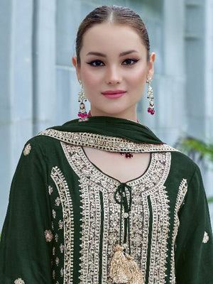Rajwada Green Chinon Embroidered Semi-Stitched Kurta Set For Women