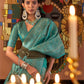 Rajwada Blue Silk Blend Woven Saree With Unstitched Blouse For Women