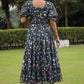 Rajwada Black Georgette Stitched Floral Printed Indo Western Dress For Women
