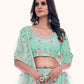 Rajwada Sea Green Embroidered Soft Net Semi Stitched Lehenga With Blouse For Women