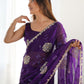 Rajwada Violet Chiffon Embroidered Elegant Saree For Women