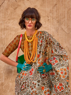 Rajwada Multicolor Tissue Printed Saree With Unstitched Blouse For Women