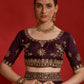 Rajwada Wine Embroidered Georgette Saree With Unstitched Blouse For Women