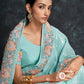 Rajwada Sea Green Embroidered Georgette Saree With Unstitched Blouse For Women