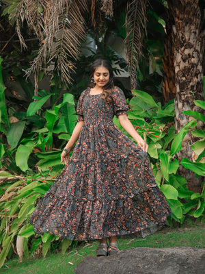 Rajwada Black Georgette Stitched Printed Indo Western Dress For Women