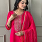 Rajwada Pink Viscose chanderi Embroidered Stitched Kurta Set For Women