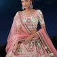 Rajwada Off White And Pink Embroidered Soft Net Semi Stitched Lehenga With Blouse For Women