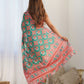 Rajwada Green And Orange Chinon Printed Saree With Unstitched Blouse For Women