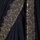 Rajwada Navy Blue Zari Embroidered Satin Saree with Unstitched Blouse for Women