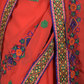 Rajwada Red Embroidered Chiffon Saree Without Blouse for Women