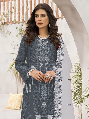 Rajwada Grey Georgette Embroidered Semi-Stitched Kurta Set For Women