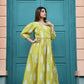 Rajwada Olive Chiffon Stitched Printed Indo Western Dress For Women