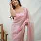 Rajwada Pink Organza Mirror Work Saree With Unstitched Blouse For Women