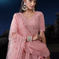 Rajwada Pink Embellished Soft Net Semi Stitched Lehenga With Blouse For Women