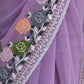 Rajwada Purple Embroidered Georgette Saree with Unstitched Blouse for Women