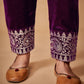 Rajwada Women Violet Velvet Embroidered Stitched Kurta Set