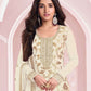 Rajwada White Cotton Blend Embroidered Semi-Stitched Kurta Set For Women