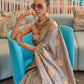 Rajwada Grey Silk Blend Woven Saree With Unstitched Blouse for Women