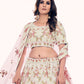 Rajwada Cream Embroidered Soft Net Semi Stitched Lehenga With Blouse For Women