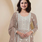 Rajwada Beige Georgette Embroidered Semi-Stitched Kurta Set For Women