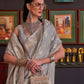Rajwada Grey Silk Blend Woven Saree With Unstitched Blouse For Women