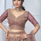Rajwada Mauve Soft Net Embroidered Semi-Stitched Lehenga With Unstitched Blouse For Women