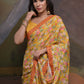 Rajwada Yellow Printed Chiffon Saree With Unstitched Blouse For Women