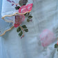 Rajwada Sea Blue Floral Printed Embroidered Soft Organza Saree with Unstitched Blouse for Women