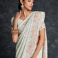 Rajwada White Embroidered Georgette Saree With Unstitched Blouse For Women