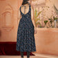 Rajwada Navy Blue Printed Rayon Stitched Kurti For Women