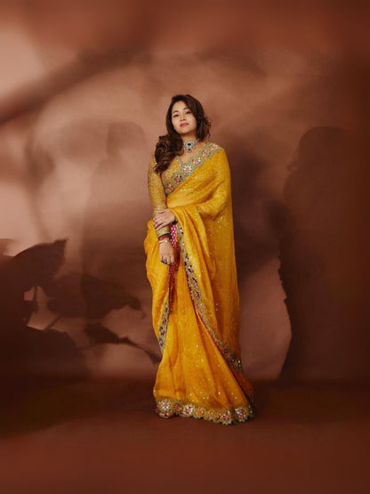 Rajwada Mustard Georgette Embellished Elegant Saree For Women