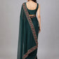 Dark Green Georgette Embellished Saree