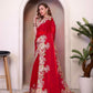 Rajwada Red Organza Embroidered Solid Saree For Women