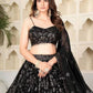 Rajwada Black Georgette Embellished Semi Stitched Lehenga For Women