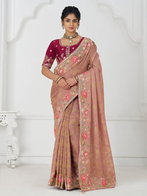 Rajwada Mauve Viscose Silk Embroidered Saree For Women