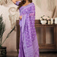 Rajwada Lavender Cotton Linen Zari Work Saree For Women