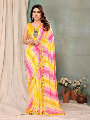 Rajwada Light Yellow Georgette Printed Saree For Women