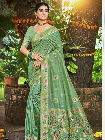 Rajwada Green Silk Blend Printed Saree For Women