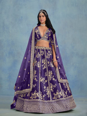 Rajwada Blue Art Silk Embroidered Semi-Stitched lehenga For Women