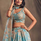 Rajwada Aqua Blue Organza Printed And Embriodered Semi-Stitched Lehenga For Women