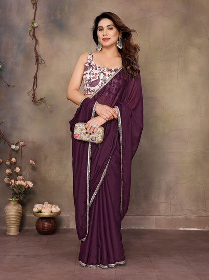 Rajwada Wine Georgette Solid Saree For Women
